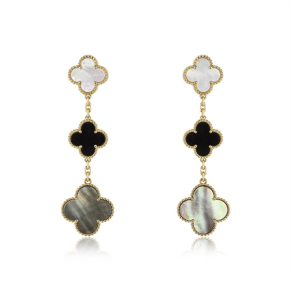 [Amore]CLOVER EARRINGS GOLD ONYX MOP 3 MOTIF