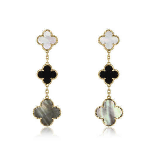 [Amore]CLOVER EARRINGS GOLD ONYX MOP 3 MOTIF