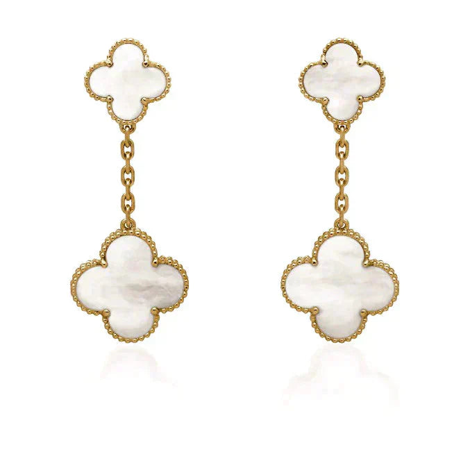 [Amore]CLOVER 2 MOTIF WHITE MOP EARRINGS