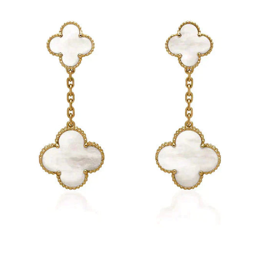 [Amore]CLOVER 2 MOTIF WHITE MOP EARRINGS