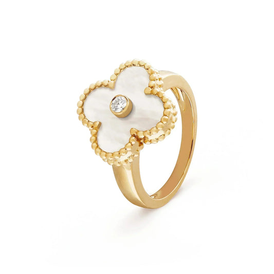 [Amore]CLOVER PINK MOP RING GOLD DIAMOND